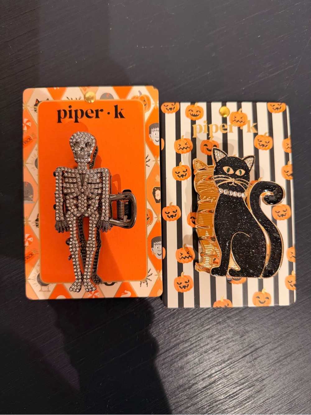 Piper hair clip black cat and skeleton Halloween collection
